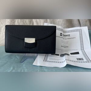 Celine Black Leather Wallet with Silver Color Accent, COA Included